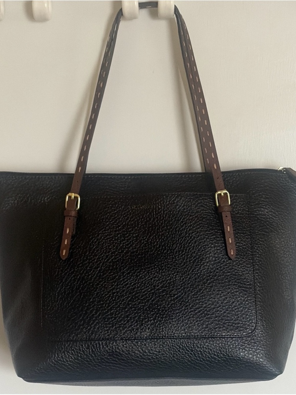 Liz Claiborne Black Faux Leather Tote Bag Large Zip Top Shoulder Purse